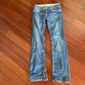 LA Idol USA Jeans Bootcut Womens 3 Mid Wash Blue Low Rise RHINESTONES